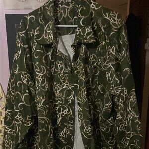 Woman Within Green and Cream Shacket